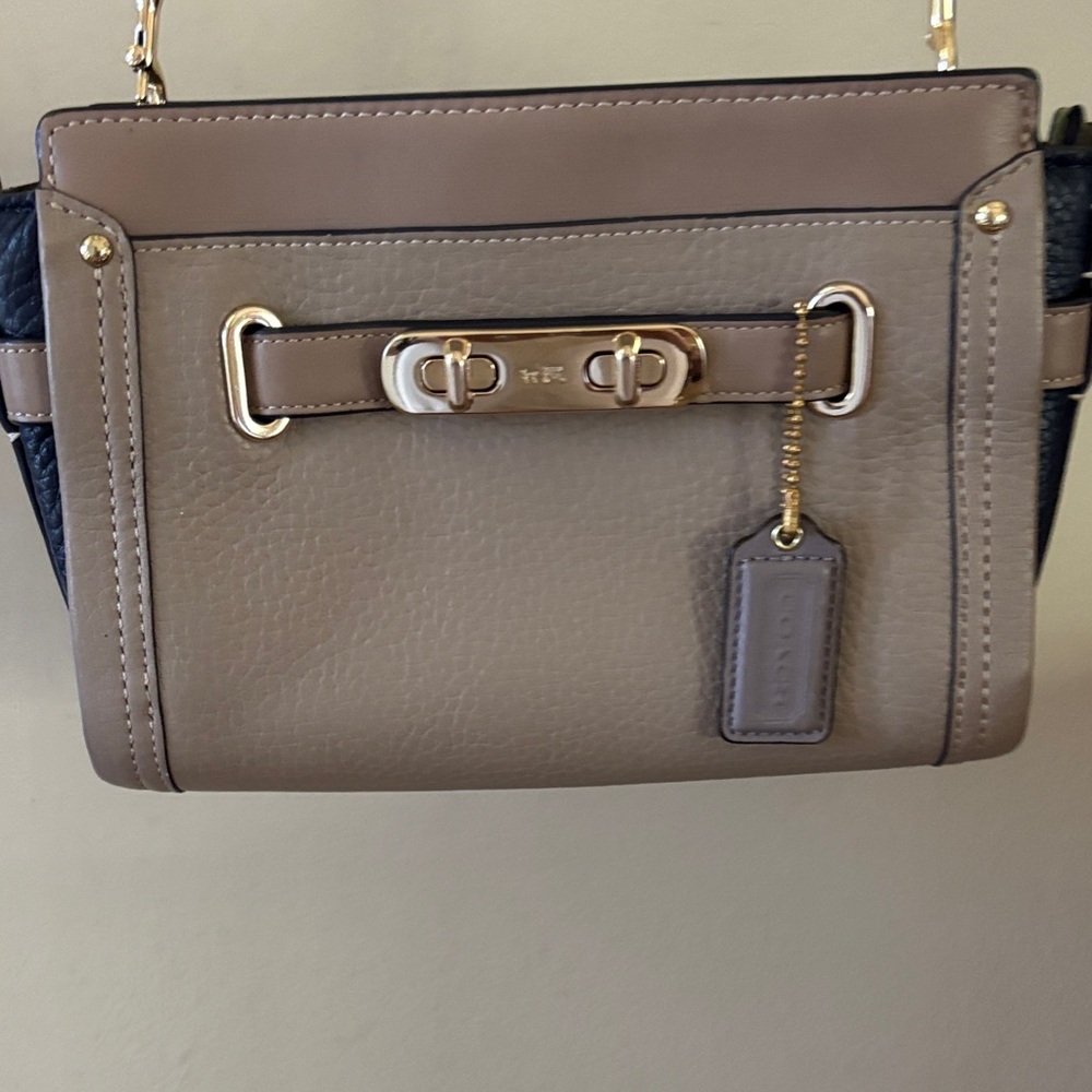 COACH Taupe and Black Leather Handbag